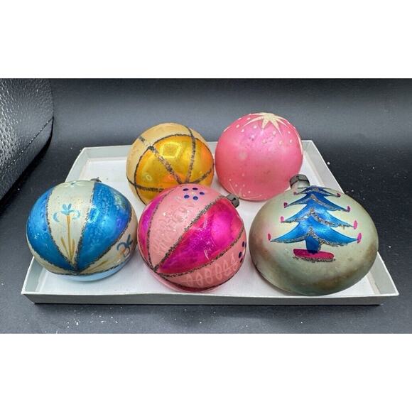 5 Vintage Christmas Ornaments Mercury Glass Micah Hand Painted Poland Gorgeous! - Picture 5 of 5